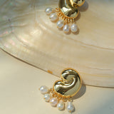 Ocean Style Spiral Shell Freshwater Pearl Tassel Earrings
