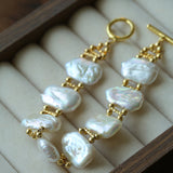 Square Baroque Natural Freshwater Pearl OT Toggle Clasp Statement Bracelet