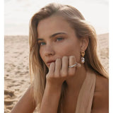 Vintage Lava Textured Double Interlock Ring Pearl Drop Earrings