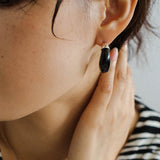 Black Onyx Moon Huggie Earrings