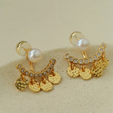Detachable Freshwater Pearl Hammered Coin Ear Jacket Earrings