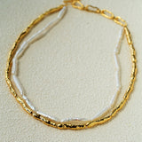 Double-Layer Baroque Stick Pearl Hammered Gold Necklace