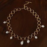 Vintage hammered circle link freshwater pearl necklace