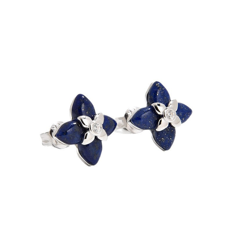 French Vintage Four-Petal Natural Stone Earrings