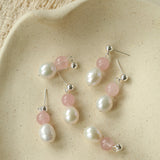 Macaron Three-Tone Crystal Freshwater Pearl Drop Earrings