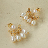 Removable Tassel & Linear Zircon Freshwater Pearl Drop Stud Earrings