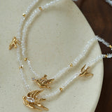 Double Layer Clear Crystal Peace Dove Pendant Necklace