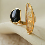 Art Design Rutilated Quartz Black Onyx Open Adjustable Ring