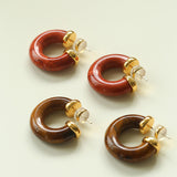 Natural Tiger’s Eye & Red Stone Hoop Earrings