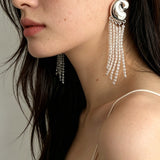 Sculptural Mirror Silver Conch Long Tassel Earrings