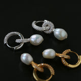 Natural Freshwater Pearl and Cubic Zirconia Interlocking Hoop Earrings