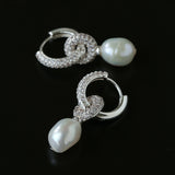 Natural Freshwater Pearl and Cubic Zirconia Interlocking Hoop Earrings