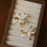 French Natural Toothpick Baroque Pearls Flower Earrings