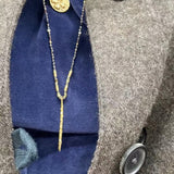Hand‑Strung Micro‑Bead Hammered Slender Bar Pendant Necklace