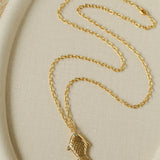 Natural Stone Bead / Plain Metal Chain Gold Fish Pendant Long Necklace
