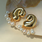 Ocean Style Spiral Shell Freshwater Pearl Tassel Earrings