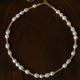 Smooth Freshwater Pearl Crinkled Gold Collarbone Necklace
