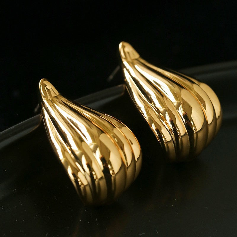 Sculptural Vertical Striped Teardrop Stud Earrings