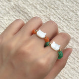 Colorful White Shell Cat‑Head Stretch Beaded Ring