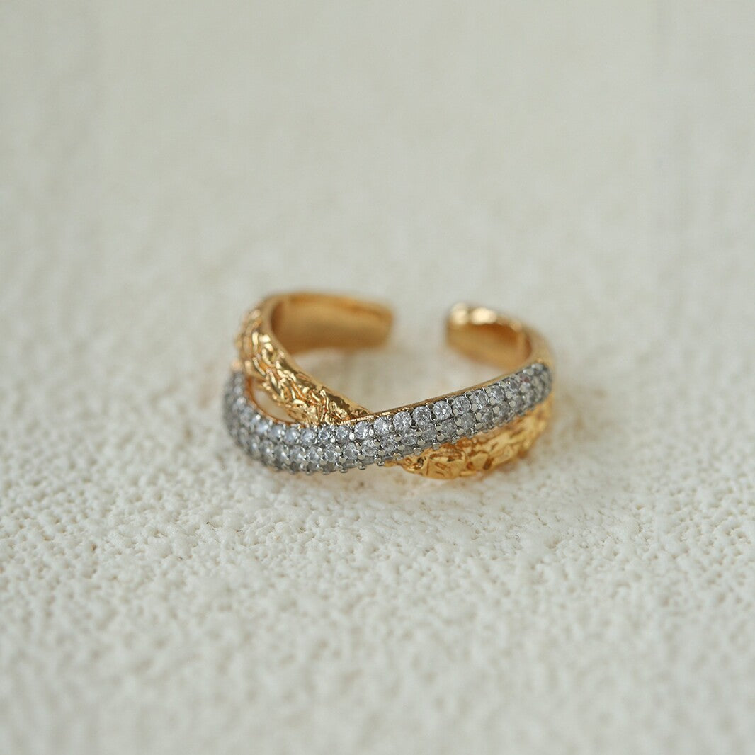 Two-Tone Pavé Cubic Zirconia Open Ring