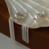 Dazzling Baroque Silver Chain Tassel Drop Earrings