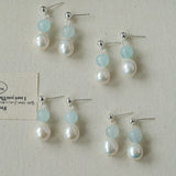 Macaron Three-Tone Crystal Freshwater Pearl Drop Earrings