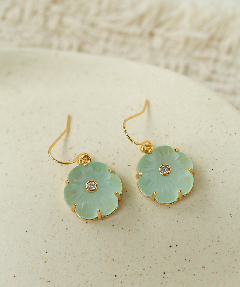Hand-Carved Glass Flower Drop Earrings