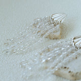 Textured Silver Vertical Stripe Shell Fringe Tassel Drop Earrings
