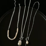 Minimalist Baroque Pearl Silver Chain Necklace - Style A