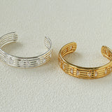 Vintage Ribbed Cubic Zirconia Open Cuff Bracelet