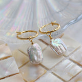 Square Baroque Pearl Drop Hoop Earrings