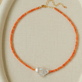 Colorful Optimized Natural Stone & Baroque Pearl Handmade Beaded Necklace