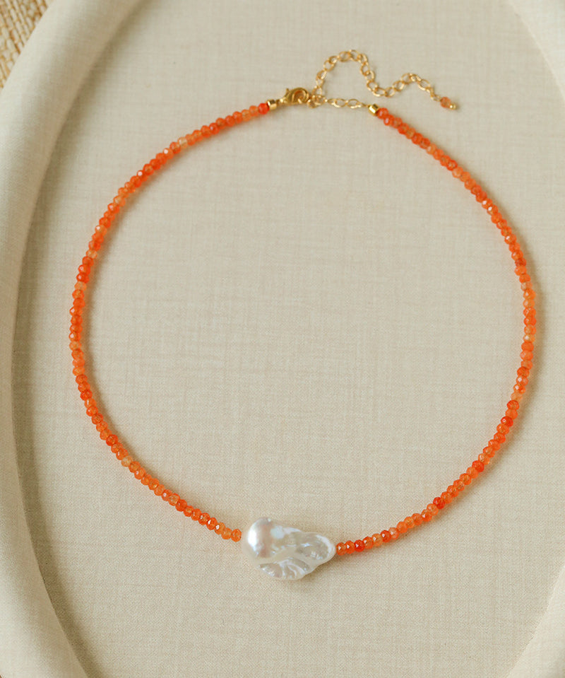 Colorful Optimized Natural Stone & Baroque Pearl Handmade Beaded Necklace