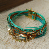 Multi-Strand Boho Woven Cord Natural Stone Coin Bracelet