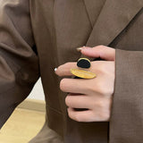 Art Design Rutilated Quartz Black Onyx Open Adjustable Ring