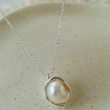 Minimalist Versatile Oval Freshwater Pearl Pendant Necklace