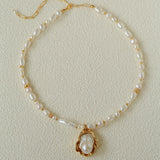 Vintage Baroque Pearl Shell Pendant Adjustable Choker Necklace