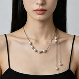 Multi-Wear Styles Adjustable Sliding Freshwater Pearl Smile Long Necklace