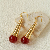 Geometric Cone Pearl & Red Agate Drop Earrings