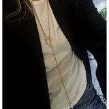 Adjustable Pull Texture Gold Hoop Double Baroque Pearl Y-Lariat Long Necklace