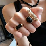 Art Design Rutilated Quartz Black Onyx Open Adjustable Ring