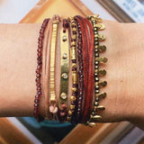 Multi-Strand Boho Woven Cord Natural Stone Coin Bracelet