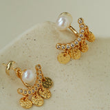 Detachable Freshwater Pearl Hammered Coin Ear Jacket Earrings