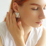 Vintage Ribbed Rectangular Statement Earrings