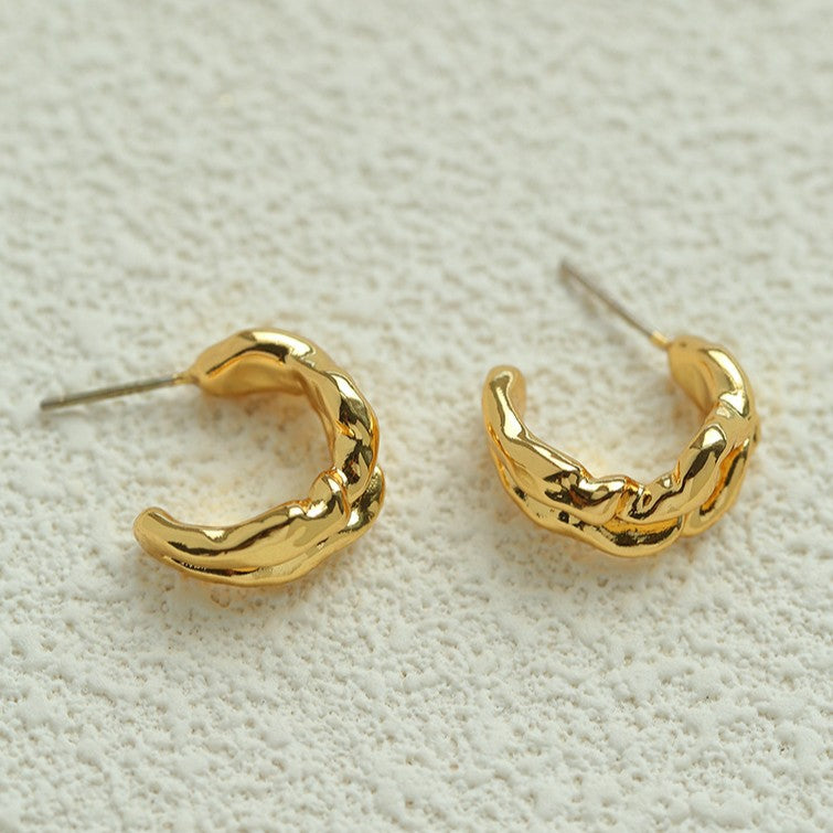 Irregular Textured C-Hoop Cubic Zirconia Earrings
