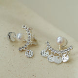 Detachable Freshwater Pearl Hammered Coin Ear Jacket Earrings