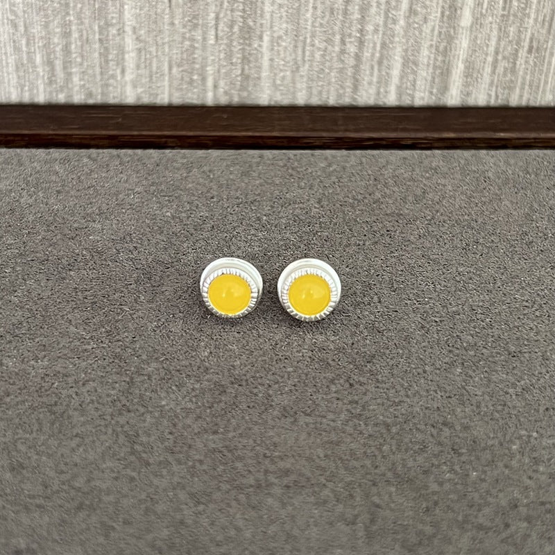 Japanese-Style 925 Sterling Silver Gemstone Stud Earrings