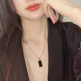 Rectangular Black Onyx Pendant Layering Necklace
