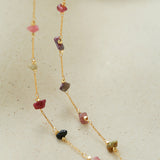 Colorful Natural Chip Bead Starry Collarbone Necklace (Turquoise & Tourmaline)