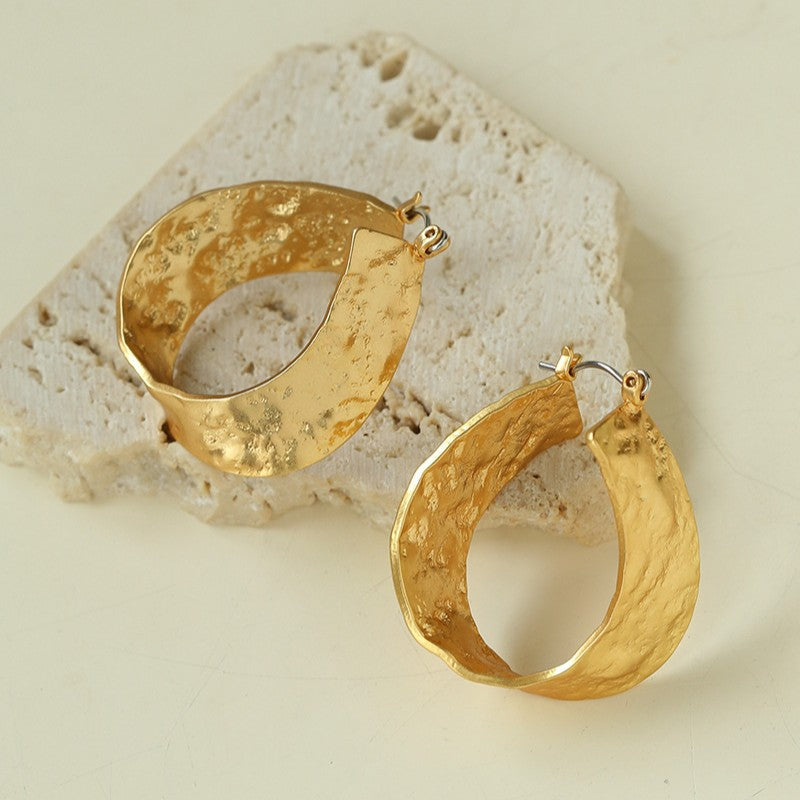 Hammered Sculptural Gold Hoop Earrings